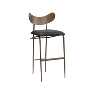 Sunpan Gibbons Barstool - Antique Brass - Charcoal Black Leather
