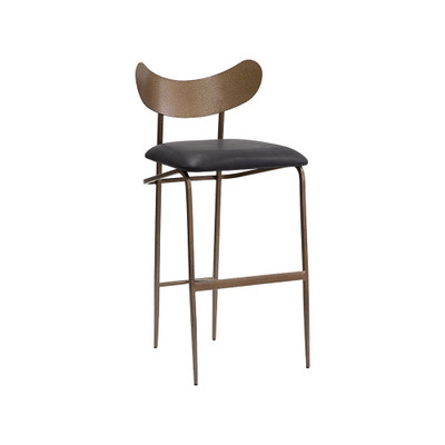 Sunpan Gibbons Barstool - Antique Brass - Charcoal Black Leather
