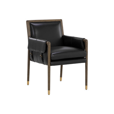 Sunpan Mauti Dining Armchair - Distressed Brown - Cortina Black Leather