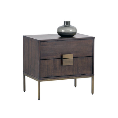 Sunpan Jade Nightstand - Antique Brass - Dark Mango