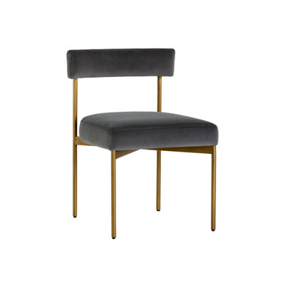 Sunpan Seneca Dining Chair - Antique Brass - Velvet Slate - Set Of 2
