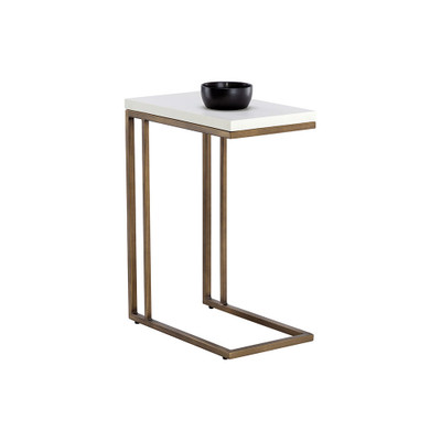 Sunpan Sawyer End Table - Antique Brass - White