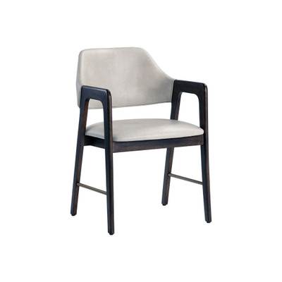 Sunpan Milton Dining Armchair - Smoke Acacia - Bravo Cream