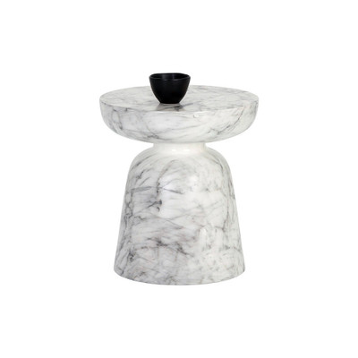 Sunpan Lucida End Table - Marble Look - White