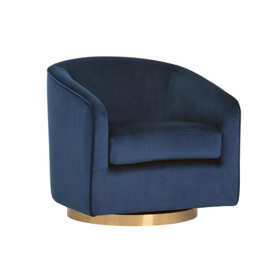 Sunpan Hazel Swivel Lounge Chair - Gold - Navy Blue Sky