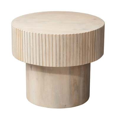 Jamie Young Notch Mango Wood Round Side Table - White Bleach