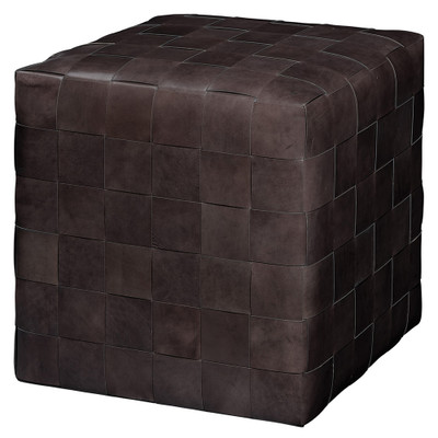 Jamie Young Woven Leather Ottoman - Dark Grey