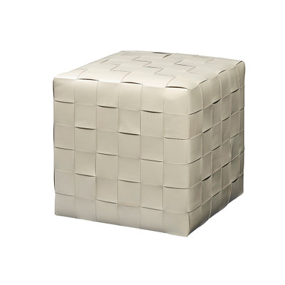 Jamie Young Woven Leather Ottoman - White