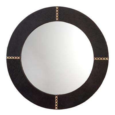 Jamie Young Round Cross Stitch Mirror - Espresso Hide