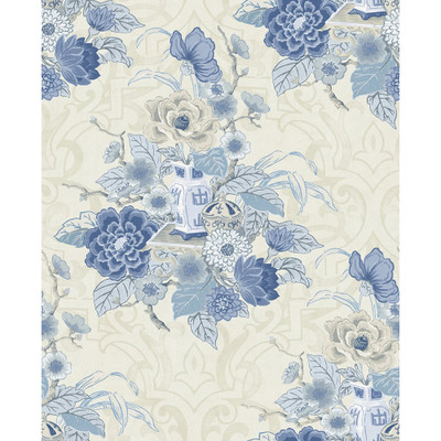 Seabrook Designs Dynasty Floral - Metallic Linen and Blue