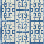 Seabrook Designs Dynasty Lattice - Metallic Pearl and Azure Blue