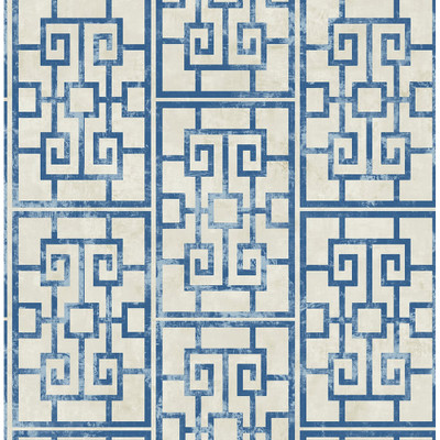 Seabrook Designs Dynasty Lattice - Metallic Pearl and Azure Blue