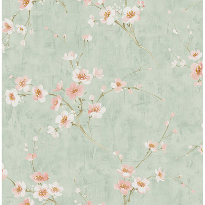 Seabrook Designs Silk Road Dogwood - Metallic Mint and Pink