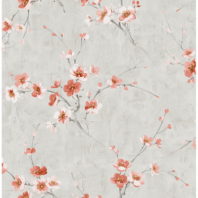 Seabrook Designs Silk Road Dogwood - Metallic Silver and Strawberry