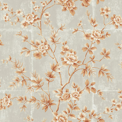 Seabrook Designs Great Wall Floral - Metallic Orange and Gray