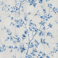 Seabrook Designs Great Wall Floral - Metallic Silver and Sky Blue