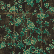 Seabrook Designs Great Wall Floral - Metallic Mocha and Sea Green