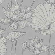 Seabrook Designs Lotus Floral - Metallic Silver and Gray