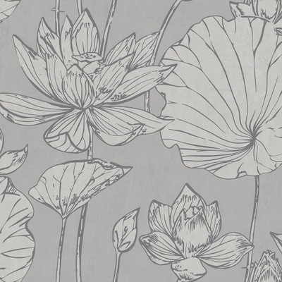 Seabrook Designs Lotus Floral - Metallic Silver and Gray