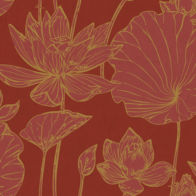 Seabrook Designs Lotus Floral - Metallic Gold and Crimson