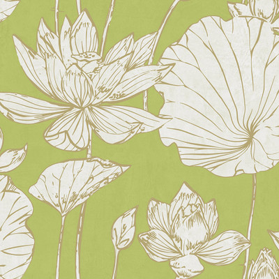 Seabrook Designs Lotus Floral - Metallic Gold and Lime Green