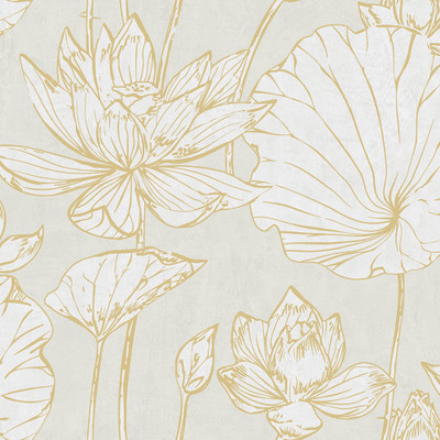 Seabrook Designs Lotus Floral - Metallic Gold and Off-White