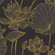 Seabrook Designs Lotus Floral - Metallic Gold and Ebony