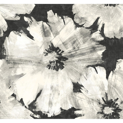 Seabrook Designs Curie Abstract Floral - Metallic Ebony and Off-White