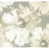 Seabrook Designs Curie Abstract Floral - Metallic Silver and Off-White