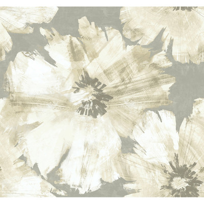 Seabrook Designs Curie Abstract Floral - Metallic Silver and Off-White