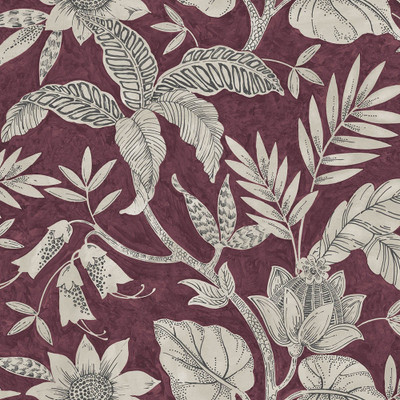 Seabrook Designs Rainforest Leaves - Cranberry and Stone