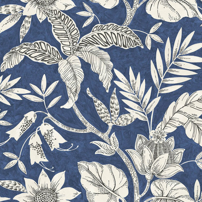 Seabrook Designs Rainforest Leaves - Sapphire and Brushed Ebony