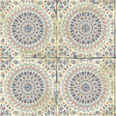 Seabrook Designs Mandala Boho Tile - Coral, Cream, and Midnight Blue