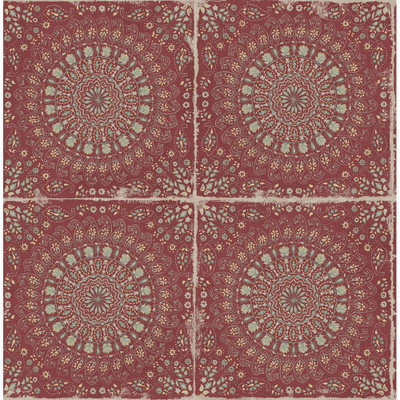 Seabrook Designs Mandala Boho Tile - Cabernet and Aloe Green