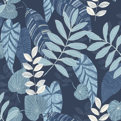 Seabrook Designs Tropicana Leaves - Sky Blue and Champlain