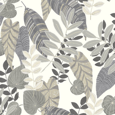 Seabrook Designs Tropicana Leaves - Charcoal, Stone, and Daydream Gray