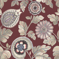 Seabrook Designs Calypso Paisley Leaf - Cabernet and Coral