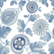 Seabrook Designs Calypso Paisley Leaf - Blue Oasis and Ivory