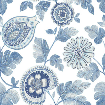 Seabrook Designs Calypso Paisley Leaf - Blue Oasis and Ivory