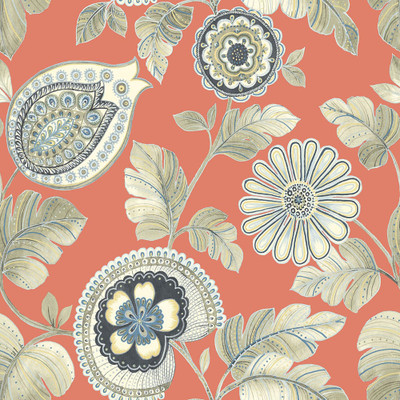 Seabrook Designs Calypso Paisley Leaf - Coral and Aloe