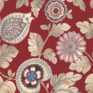 Seabrook Designs Calypso Paisley Leaf Fabric - Cabernet and Coral
