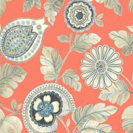 Seabrook Designs Calypso Paisley Leaf Fabric - Coral and Aloe