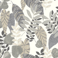 Seabrook Designs Tropicana Leaves Fabric - Charcoal, Stone, and Daydream Gray