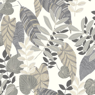 Seabrook Designs Tropicana Leaves Fabric - Charcoal, Stone, and Daydream Gray
