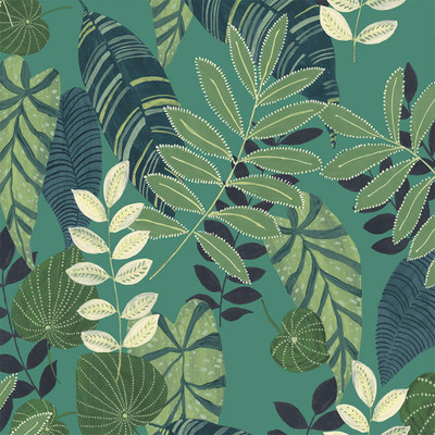 Seabrook Designs Tropicana Leaves Fabric - Jade, Rosemary, and Spruce