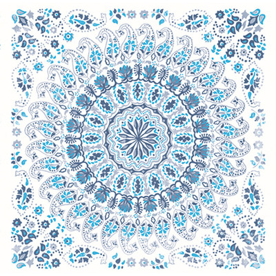 Seabrook Designs Mandala Boho Tile Fabric - Cerulean and Washed Denim