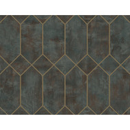 Seabrook Designs Geo Faux - Rust, Forest Green, and Metallic Gold