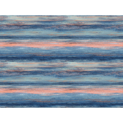 Seabrook Designs Sunset Stripes Fabric - Blueberry and Vermillion Orange