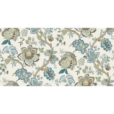 Seabrook Designs Bernadette Linen Fabric - Hickory Smoke & Blue Bell