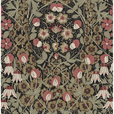 Seabrook Designs Tulip Garden Prepasted - Ebony & Red Clay